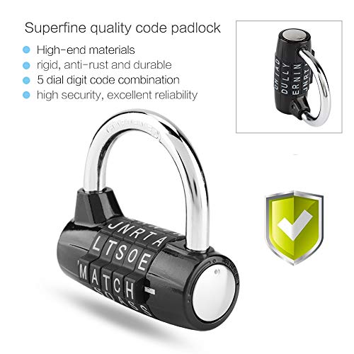 Gimnasio Locker Lock, Bloqueo de palabras de 5 letras, Candado con combinación de candado de seguridad Cerradura con contraseña de seguridad, 1 paquete(Black)