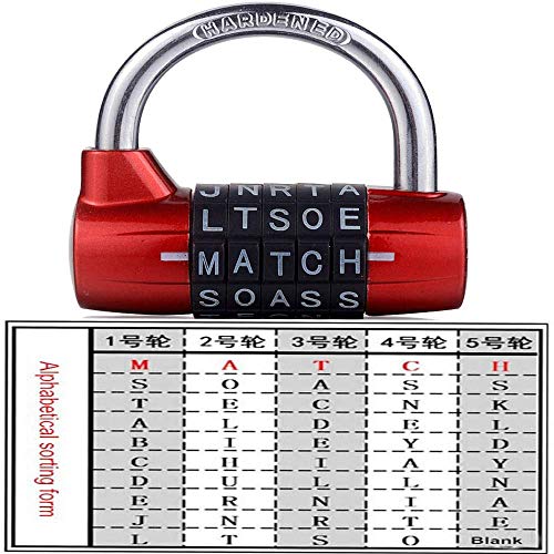 Gimnasio Locker Lock, Candado de Seguridad Robusto de 5 Letras con combinación de contrase?a (Rojo) Gimnasio Locker Lock, Candado de Seguridad Robusto de 5 Letras con combinación de contrase?a (Rojo)