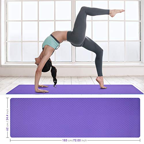 GISALA Esterilla Yoga Antideslizante, Esterilla Deporte Antideslizante TPE de Material Natural con Bolsa y Cuerda, Yoga Mat de 183x61cm, 6mm de Grosor, No tóxico, para Pilates,Fitness (Violeta- Azul)