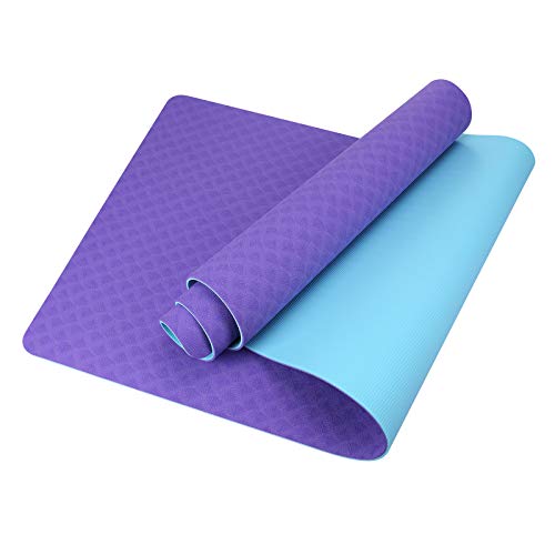 GISALA Esterilla Yoga Antideslizante, Esterilla Deporte Antideslizante TPE de Material Natural con Bolsa y Cuerda, Yoga Mat de 183x61cm, 6mm de Grosor, No tóxico, para Pilates,Fitness (Violeta- Azul)