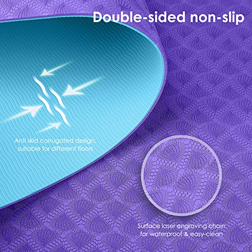 GISALA Esterilla Yoga Antideslizante, Esterilla Deporte Antideslizante TPE de Material Natural con Bolsa y Cuerda, Yoga Mat de 183x61cm, 6mm de Grosor, No tóxico, para Pilates (Violeta-Violeta) GISALA Esterilla Yoga Antideslizante, Esterilla Deporte Antideslizante TPE de Material Natural con Bolsa y Cuerda, Yoga Mat de 183x61cm, 6mm de Grosor, No tóxico, para Pilates (Violeta-Violeta)