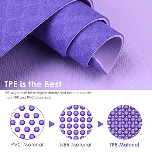 GISALA Esterilla Yoga Antideslizante, Esterilla Deporte Antideslizante TPE de Material Natural con Bolsa y Cuerda, Yoga Mat de 183x61cm, 6mm de Grosor, No tóxico, para Pilates (Violeta-Violeta) GISALA Esterilla Yoga Antideslizante, Esterilla Deporte Antideslizante TPE de Material Natural con Bolsa y Cuerda, Yoga Mat de 183x61cm, 6mm de Grosor, No tóxico, para Pilates (Violeta-Violeta)