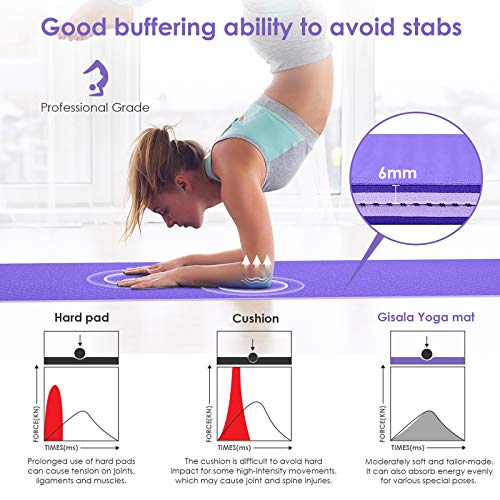 GISALA Esterilla Yoga Antideslizante, Esterilla Deporte Antideslizante TPE de Material Natural con Bolsa y Cuerda, Yoga Mat de 183x61cm, 6mm de Grosor, No tóxico, para Pilates (Violeta-Violeta) GISALA Esterilla Yoga Antideslizante, Esterilla Deporte Antideslizante TPE de Material Natural con Bolsa y Cuerda, Yoga Mat de 183x61cm, 6mm de Grosor, No tóxico, para Pilates (Violeta-Violeta)