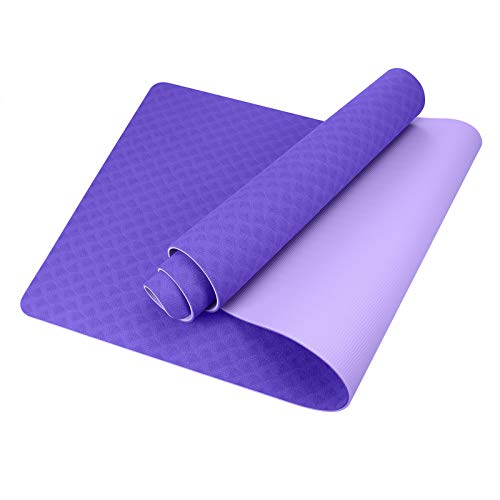 GISALA Esterilla Yoga Antideslizante, Esterilla Deporte Antideslizante TPE de Material Natural con Bolsa y Cuerda, Yoga Mat de 183x61cm, 6mm de Grosor, No tóxico, para Pilates (Violeta-Violeta)