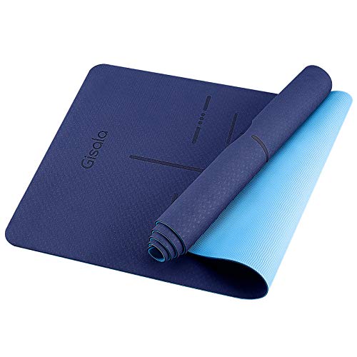 GISALA Esterilla Yoga, Esterilla Deporte Antideslizante Ecológica y 100% Natural de 183x61cm, 6mm de Grosor, No tóxico, para Pilates,Fitness (Blue)