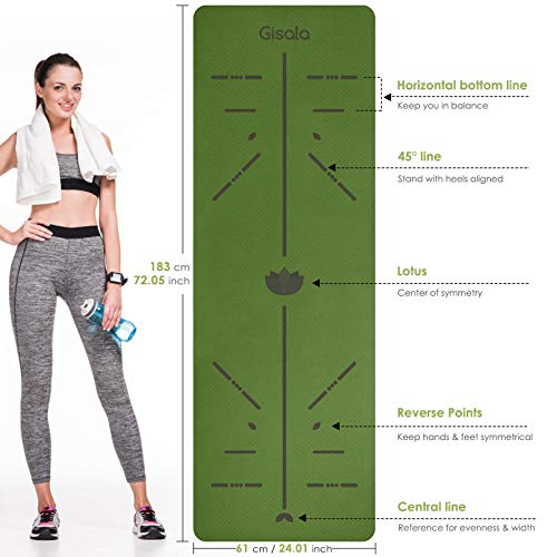 GISALA Esterilla Yoga, Esterilla Deporte Antideslizante Ecológica y 100% Natural de 183x61cm, 6mm de Grosor, No tóxico, para Pilates,Fitness (Green)