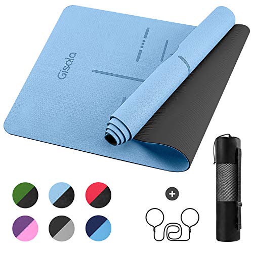GISALA Esterilla Yoga, Esterilla Deporte Antideslizante Ecológica y 100% Natural de 183x65cm, 6mm de Grosor, No tóxico, para Pilates,Fitness (Azul-Negro) GISALA Esterilla Yoga, Esterilla Deporte Antideslizante Ecológica y 100% Natural de 183x65cm, 6mm de Grosor, No tóxico, para Pilates,Fitness (Azul-Negro)