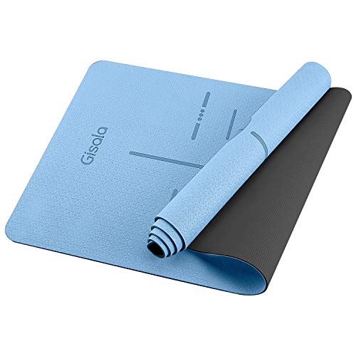 GISALA Esterilla Yoga, Esterilla Deporte Antideslizante Ecológica y 100% Natural de 183x65cm, 6mm de Grosor, No tóxico, para Pilates,Fitness (Azul-Negro) GISALA Esterilla Yoga, Esterilla Deporte Antideslizante Ecológica y 100% Natural de 183x65cm, 6mm de Grosor, No tóxico, para Pilates,Fitness (Azul-Negro)