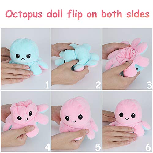 GJH Peluche de Pulpo Reversible, Mini Bonitos Juguetes de Peluche muñeco Vibrante de Doble Cara el Pulpo Reversible Original de Felpa Bonitos Juguetes de Peluche Niños (Rosa + Azul Claro, 1 Pieza)