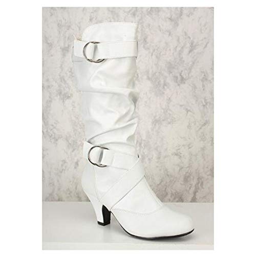 GJHYJK Botas Largas De Tacón Alto para Mujer Hebilla De Cinturón para Mujer Pliegues Botas Holgadas Punta Redonda Manga Estilo Chelsea Botas Casuales De Moda Otoño,White-36 GJHYJK Botas Largas De Tacón Alto para Mujer Hebilla De Cinturón para Mujer Pliegues Botas Holgadas Punta Redonda Manga Estilo Chelsea Botas Casuales De Moda Otoño,White-36