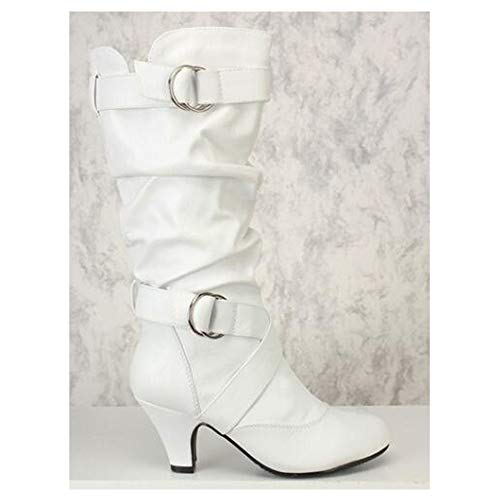 GJHYJK Botas Largas De Tacón Alto para Mujer Hebilla De Cinturón para Mujer Pliegues Botas Holgadas Punta Redonda Manga Estilo Chelsea Botas Casuales De Moda Otoño,White-36 GJHYJK Botas Largas De Tacón Alto para Mujer Hebilla De Cinturón para Mujer Pliegues Botas Holgadas Punta Redonda Manga Estilo Chelsea Botas Casuales De Moda Otoño,White-36
