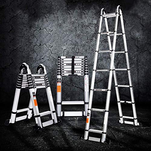 GJSN Escaleras, Escalera Telescópica, Escaleras Elevadoras Multifunción Portátiles Ingeniería Escaleras Plegables con Ruedas Escalera Extensible de Aluminio para el Hogar,Los 3.8 + 3.8M,Los 3.8 + 3.8