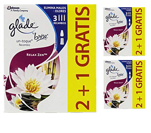 GLADE Relax Zen Ambientador Un Toque Aroma [Pack 9 uds], 3 recambios, 90