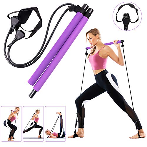 GLKEBY Kit de Barra de Pilates con Banda de Resistencia Ajustable, bastón de Ejercicio de Pilates para Ejercicios en casa portátil Multifuncional, Entrenamiento Corporal Total, para Yoga, Fitness