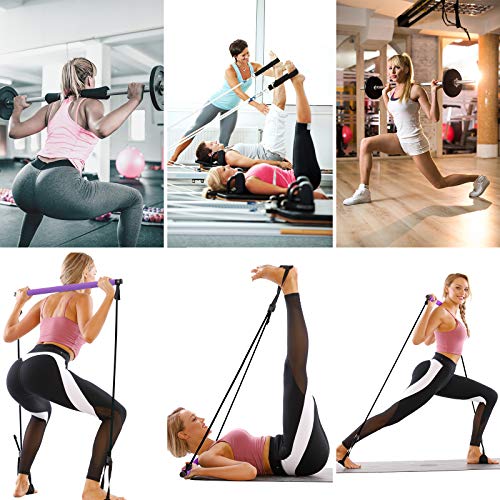 GLKEBY Kit de Barra de Pilates con Banda de Resistencia Ajustable, bastón de Ejercicio de Pilates para Ejercicios en casa portátil Multifuncional, Entrenamiento Corporal Total, para Yoga, Fitness