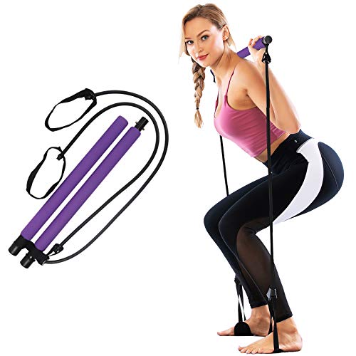 GLKEBY Kit de Barra de Pilates con Banda de Resistencia, Gimnasio Multifuncional portátil para el hogar, Ejercicio de Pilates Stick, Entrenamiento Total del Cuerpo, para Yoga, Fitness