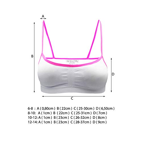Gloop Bustier - Juego de 6 bustier para niña, diseño clásico, sin costuras, ropa interior rosa, amarillo, rojo, verde, blanco y rosa. 10-12 años