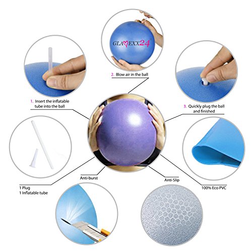 Gloop - Pelota blanda de gimnasia gruesa antipinchazos, pelota de pilates, bandas de resistencia, Niñas, Color azul, 25 cm., 25 cm