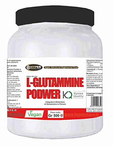 Glutamina en polvo Kyowa | 500 gr | L-Glutamine – Suplemento Dietético a base de pura L-Glutamine Kyowa Quality | favorise la crecimiento muscular | favorise la recuperación muscular | Hyper