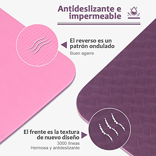 Glymnis Esterilla Yoga Antideslizante Colchoneta Yoga Mat Esterilla Deporte de Material Ecológico TPE Esterilla Pilates con Correa 183mm x 61mm x 6mm Rosa