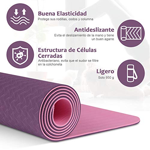 Glymnis Esterilla Yoga Antideslizante Colchoneta Yoga Mat Esterilla Deporte de Material Ecológico TPE Esterilla Pilates con Correa 183mm x 61mm x 6mm Rosa Glymnis Esterilla Yoga Antideslizante Colchoneta Yoga Mat Esterilla Deporte de Material Ecológico TPE Esterilla Pilates con Correa 183mm x 61mm x 6mm Rosa