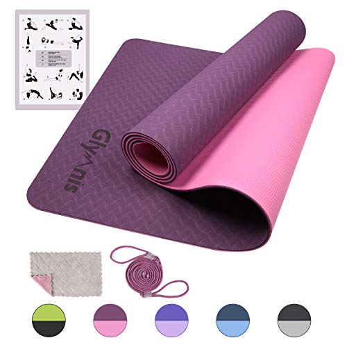 Glymnis Esterilla Yoga Antideslizante Colchoneta Yoga Mat Esterilla Deporte de Material Ecológico TPE Esterilla Pilates con Correa 183mm x 61mm x 6mm Rosa