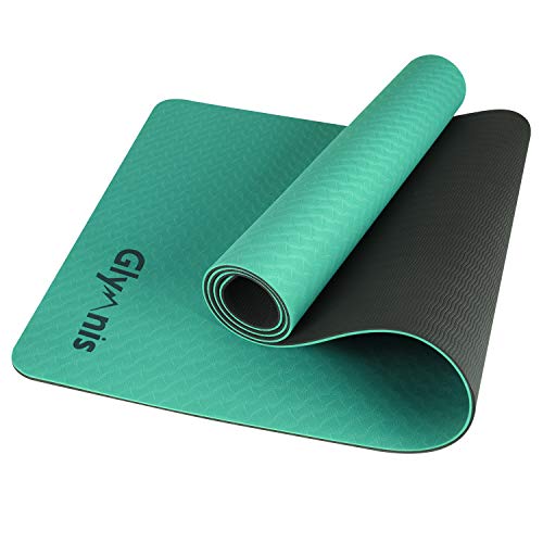 Glymnis Esterilla Yoga Antideslizante Colchoneta Yoga Mat Esterilla Deporte de Material Ecológico TPE Esterilla Pilates con Correa 183mm x 61mm x 6mm Turquesa