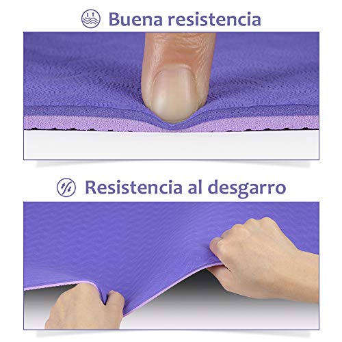 Glymnis Esterilla Yoga Antideslizante Colchoneta Yoga Mat Esterilla Deporte de Material Ecológico TPE Esterilla Pilates con Correa 183mm x 61mm x 6mm Violeta