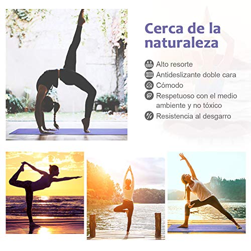 Glymnis Esterilla Yoga Antideslizante Colchoneta Yoga Mat Esterilla Deporte de Material Ecológico TPE Esterilla Pilates con Correa 183mm x 61mm x 6mm Violeta