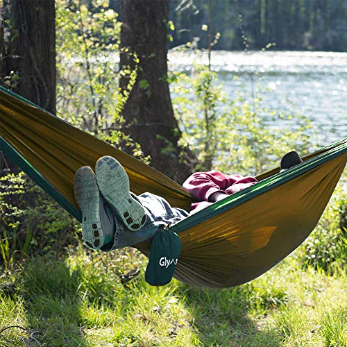 Glymnis Hamaca Ultraligera para Camping y Viaje de Nylon 300kg de Capacidad de Carga Ranspirable y Secado Rápido 275x140cm Kit de Hamaca de Tela 210T Verde y Marrón Glymnis Hamaca Ultraligera para Camping y Viaje de Nylon 300kg de Capacidad de Carga Ranspirable y Secado Rápido 275x140cm Kit de Hamaca de Tela 210T Verde y Marrón