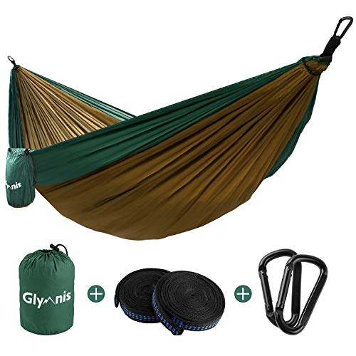 Glymnis Hamaca Ultraligera para Camping y Viaje de Nylon 300kg de Capacidad de Carga Ranspirable y Secado Rápido 275x140cm Kit de Hamaca de Tela 210T Verde y Marrón Glymnis Hamaca Ultraligera para Camping y Viaje de Nylon 300kg de Capacidad de Carga Ranspirable y Secado Rápido 275x140cm Kit de Hamaca de Tela 210T Verde y Marrón