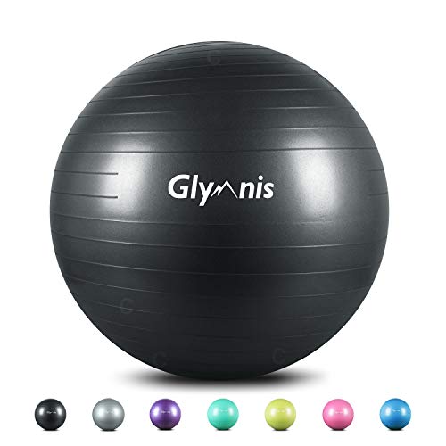 Glymnis Pelota de Ejercicio Pelota Anti-Burst para Pilates Gimnasia Fitness Embarazo Yoga Embarazo 55cm 65cm 75cm con Hinchador Negro (75cm)