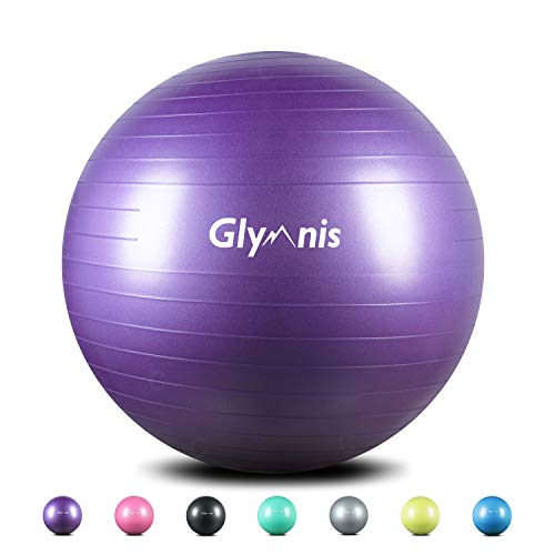 Glymnis Pelota de Ejercicio Pelota Anti-Burst para Pilates Gimnasia Fitness Equilibrio Yoga Embarazo 55cm 65cm 75cm con Hinchador Púrpura (65cm)