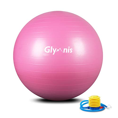 Glymnis Pelota de Ejercicio Pelota Anti-Burst para Pilates Gimnasia Fitness Equilibrio Yoga Embarazo 55cm 65cm 75cm con Hinchador Rosa (55cm)