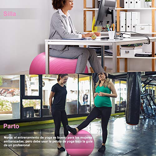 Glymnis Pelota de Ejercicio Pelota Anti-Burst para Pilates Gimnasia Fitness Equilibrio Yoga Embarazo 55cm 65cm 75cm con Hinchador Rosa (55cm)