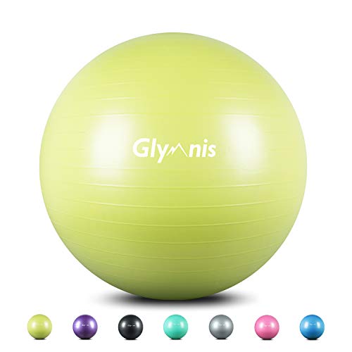 Glymnis Pelota de Ejercicio Pelota Anti-Burst para Pilates Gimnasia Fitness Equilibrio Yoga Embarazo 55cm 65cm 75cm con Hinchador Verde Lima (65cm)