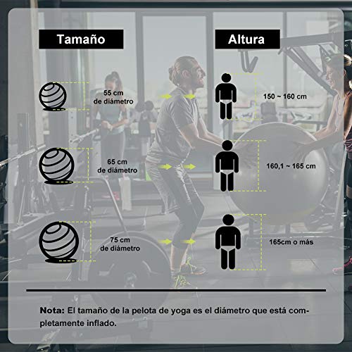 Glymnis Pelota de Ejercicio Pelota Anti-Burst para Pilates Gimnasia Fitness Equilibrio Yoga Embarazo 55cm 65cm 75cm con Hinchador Verde Lima (65cm)