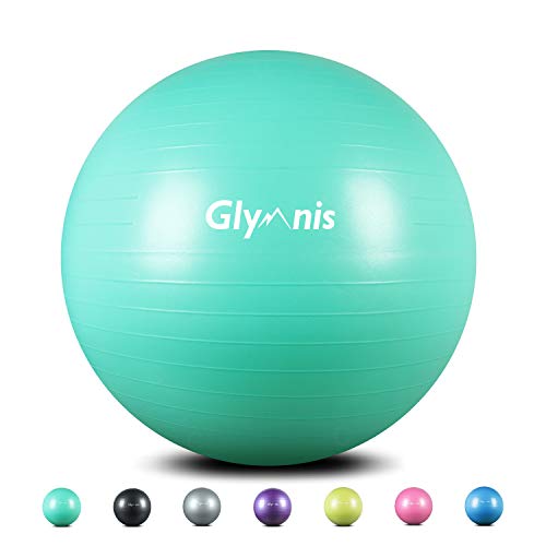 Glymnis Pelota de gimnasia - Antiestallido [Carga máxima de 450 kg] con bomba rápida, perfecta para pilates, entrenamiento, yoga y fitness [Verde menta - 55cm]