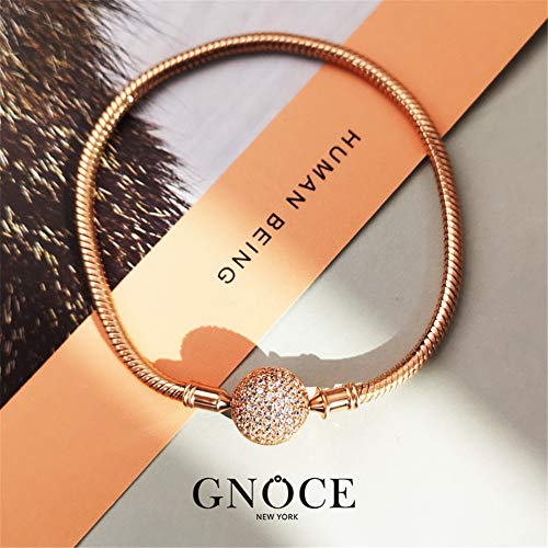 GNOCE "Endearing Gifts for Her Crystal Round Shape Clasp Bracelet 18K Rose Gold Plated Sterling Silver Bangle Fit All Charms Bead Simple Basic Dainty Bracelet Birthday Gifts