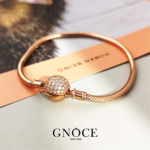 GNOCE "Endearing Gifts for Her Crystal Round Shape Clasp Bracelet 18K Rose Gold Plated Sterling Silver Bangle Fit All Charms Bead Simple Basic Dainty Bracelet Birthday Gifts