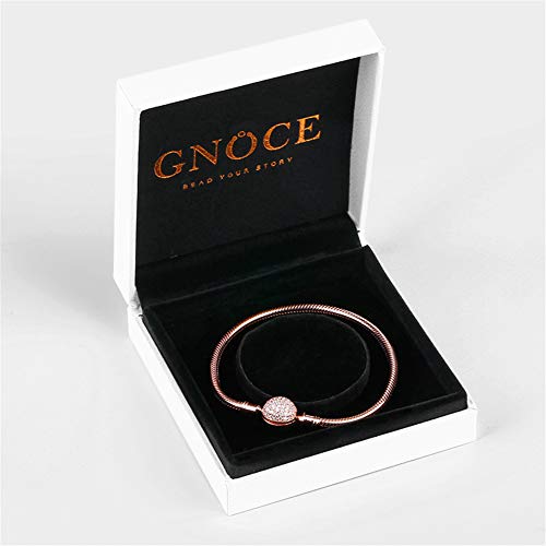 GNOCE "Endearing Gifts for Her Crystal Round Shape Clasp Bracelet 18K Rose Gold Plated Sterling Silver Bangle Fit All Charms Bead Simple Basic Dainty Bracelet Birthday Gifts