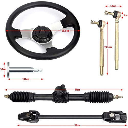 Go-Kart 300 mm Volante Volante Volante Volante Barra de dirección, juego de barras de dirección, volante de barco, timón, Rack Kit con Piñón y herramientas de montaje Go-Kart 300 mm Volante Volante Volante Volante Barra de dirección, juego de barras de dirección, volante de barco, timón, Rack Kit con Piñón y herramientas de montaje