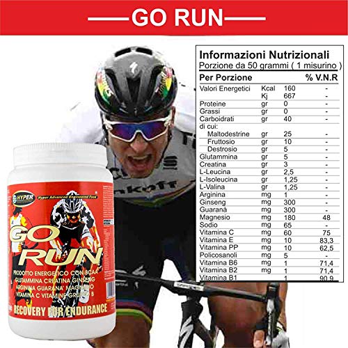 Go Run Suplemento de Ciclismo Energético Maltodextrina Frutitosa Glutamina Creatina BCAA Arginina Ginseng Guaraná Beta Alanina, Magnesio Potasio (Go Run 4 paquetes de 1000 g)