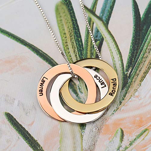 Godmoy Collar de Anillo Ruso de 3 Colores Personalizado, Collar con Nombre Grabado Personalizado con el Nombre de los niños para la Madre