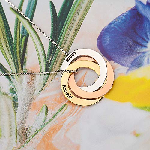 Godmoy Collar de Anillo Ruso de 3 Colores Personalizado, Collar con Nombre Grabado Personalizado con el Nombre de los niños para la Madre Godmoy Collar de Anillo Ruso de 3 Colores Personalizado, Collar con Nombre Grabado Personalizado con el Nombre de los niños para la Madre