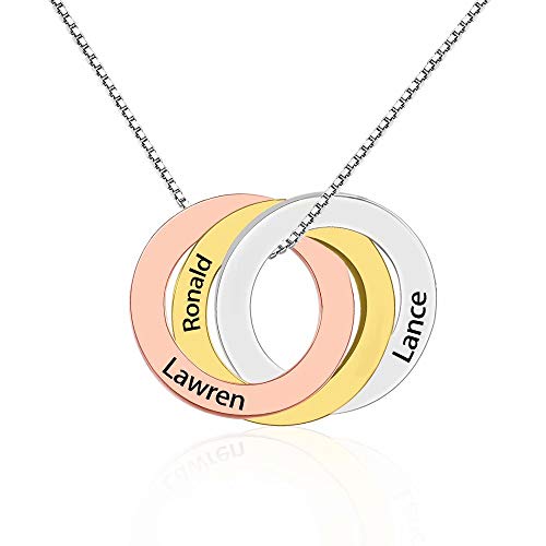 Godmoy Collar de Anillo Ruso de 3 Colores Personalizado, Collar con Nombre Grabado Personalizado con el Nombre de los niños para la Madre