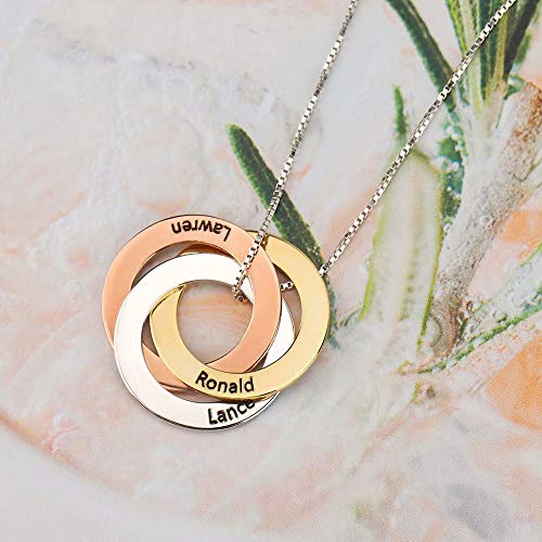 Godmoy Collar de Anillo Ruso de 3 Colores Personalizado, Collar con Nombre Grabado Personalizado con el Nombre de los niños para la Madre Godmoy Collar de Anillo Ruso de 3 Colores Personalizado, Collar con Nombre Grabado Personalizado con el Nombre de los niños para la Madre