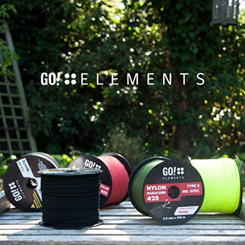 GO!elements 100m Cuerda Paracord de Nylon Resistente al desgarro - 3mm Paracord 425 Tipo II líneas como Cuerda para Exteriores, Cuerda para Todo Uso - línea de Nylon MAX. 192kg, Color:Neon