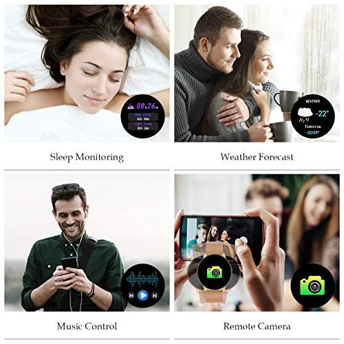 GOKOO Reloj Inteligente Hombres Mujeres Smartwatch Reloj 1.3 Pulgadas Pantalla Completa Táctil Reloj Deportivo IP67 Impermeable Compatible con Android iOS (Dorado)