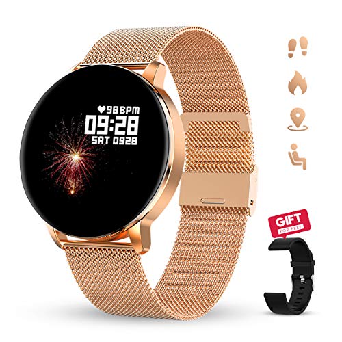 GOKOO Reloj Inteligente Hombres Mujeres Smartwatch Reloj 1.3 Pulgadas Pantalla Completa Táctil Reloj Deportivo IP67 Impermeable Compatible con Android iOS (Dorado)